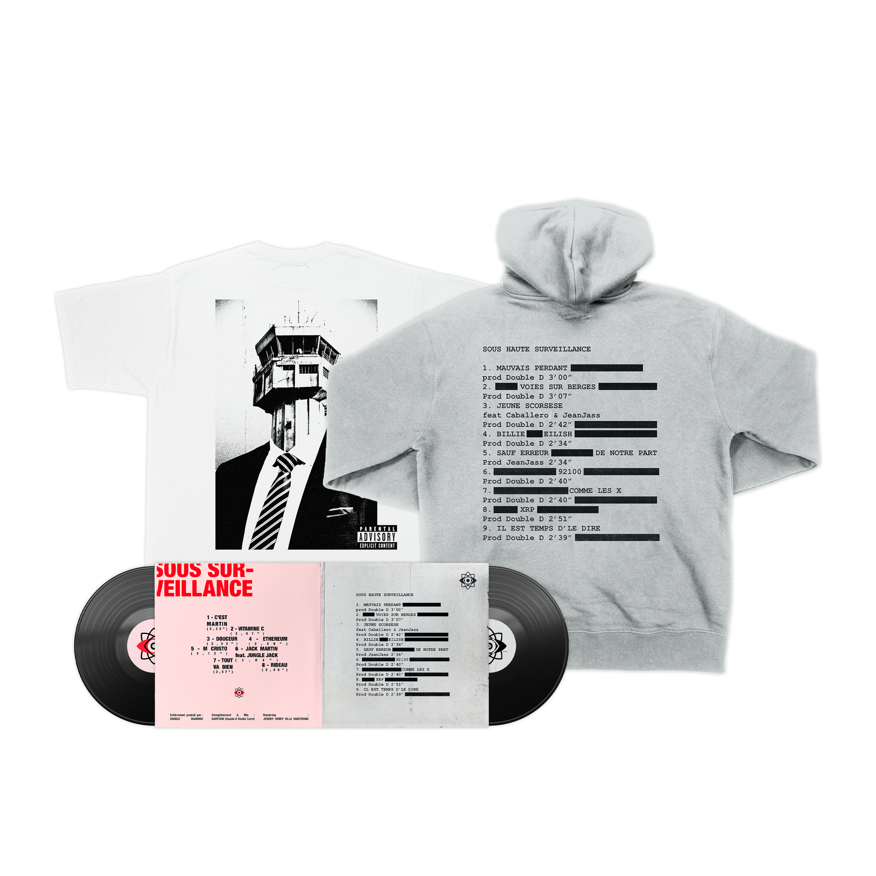 Double vinyle “Sous haute surveillance“ + “Sous surveillance“ & T-shirt + Hoodie “Sous haute surveillance“
